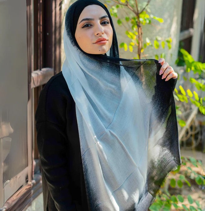 Fading Gradient Border Linen Ombre Scarf