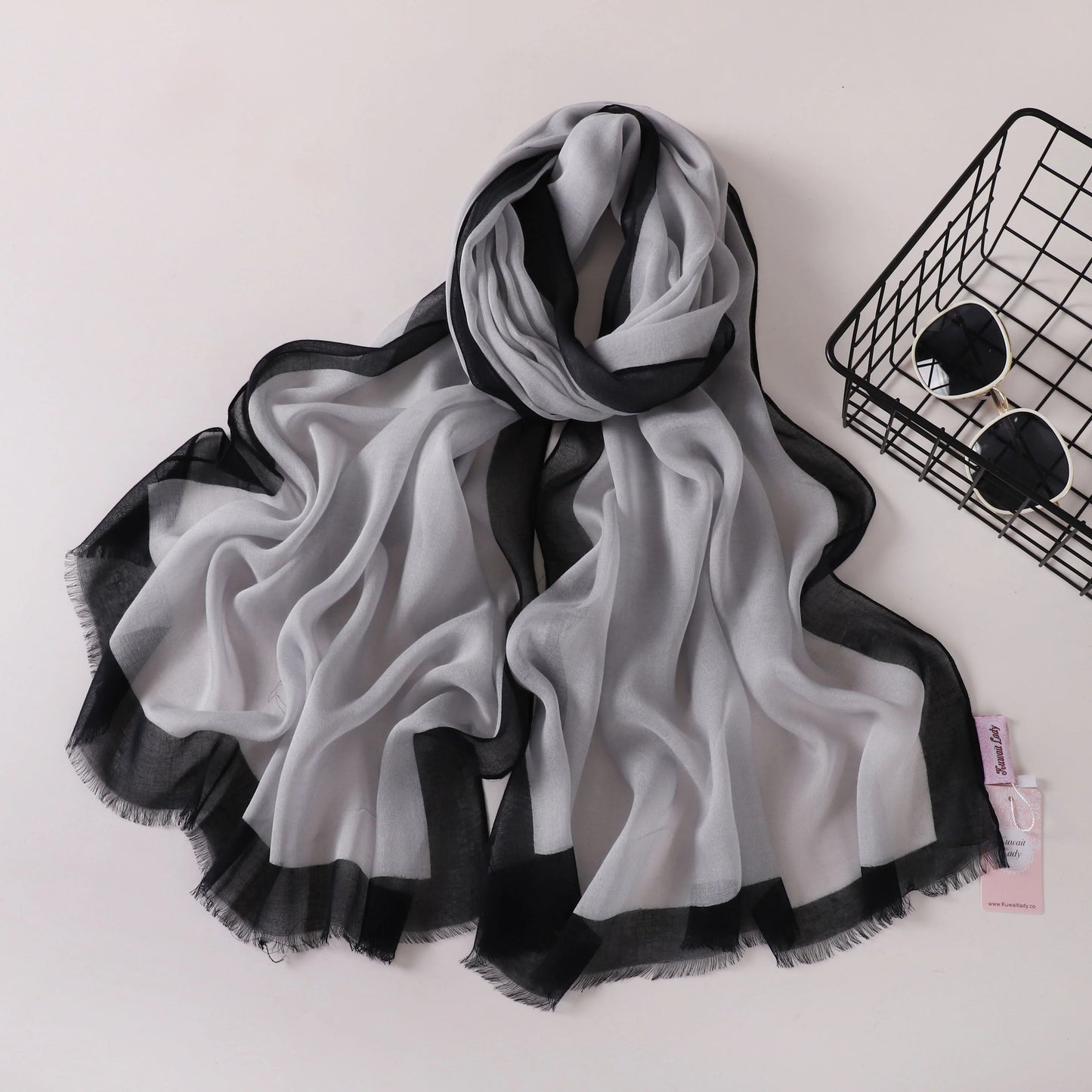 Frame Border Print Linen Scarf