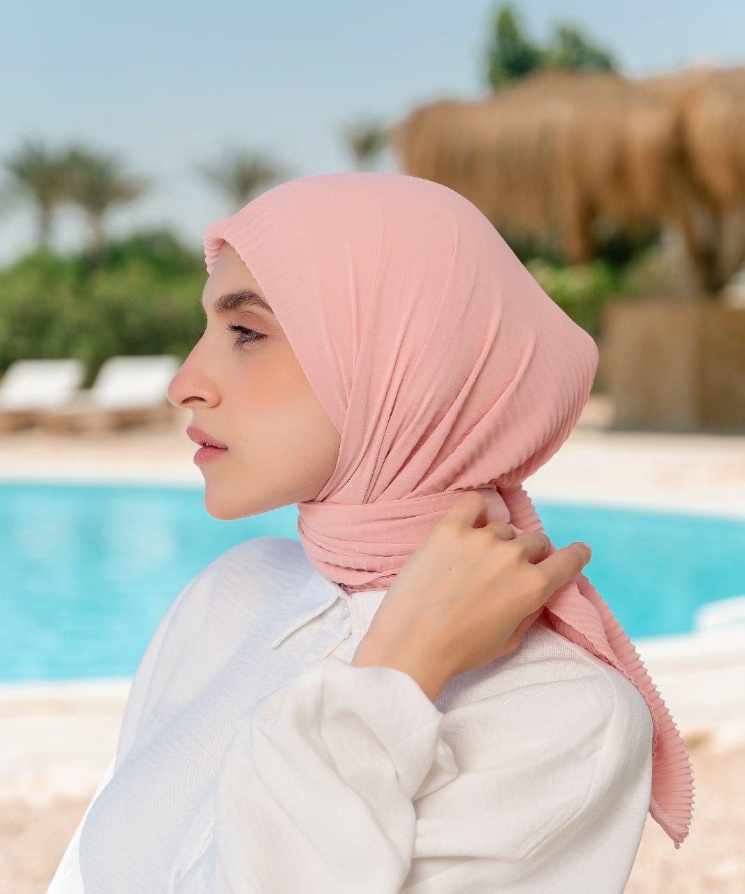 Plain Plissé Chiffon Square Scarf