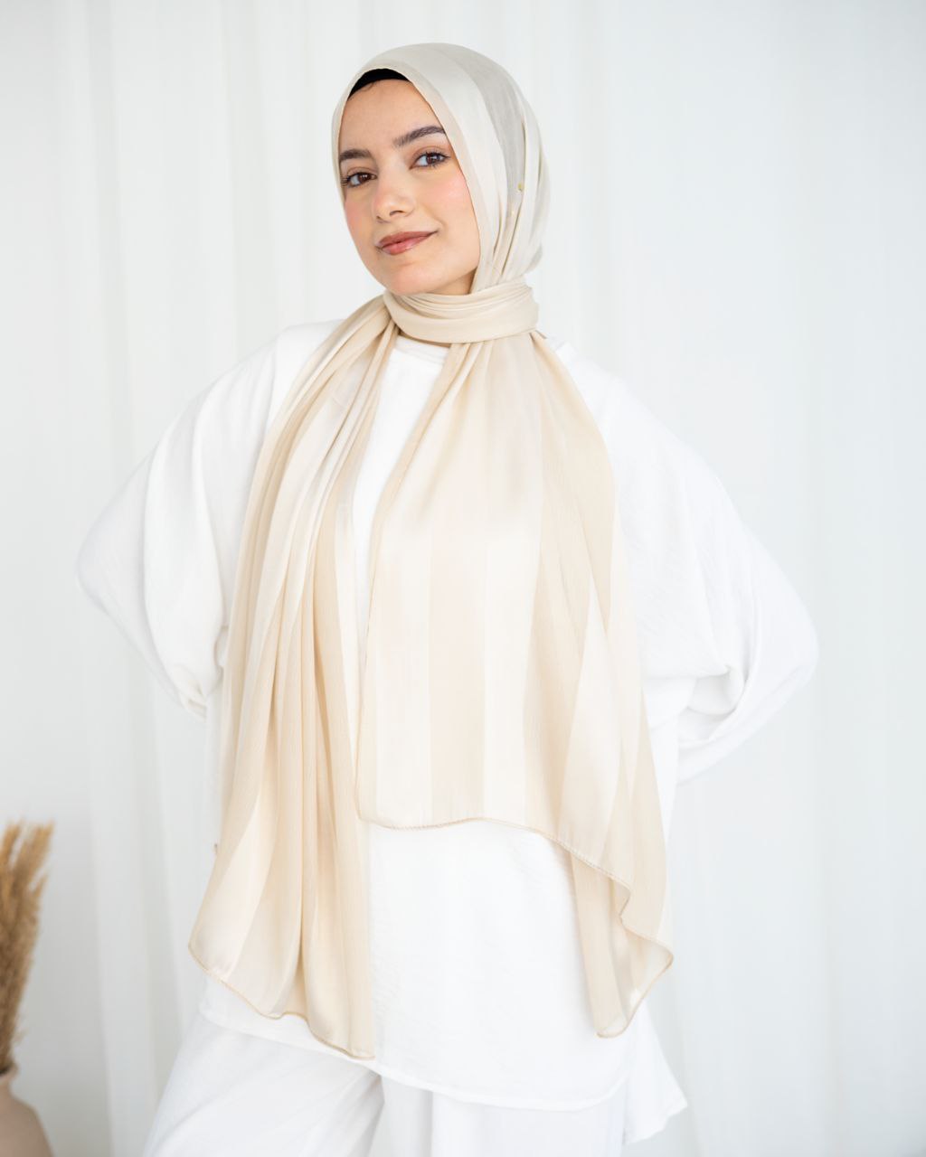 Satin-Striped Rafil Crinkle Chiffon Scarf