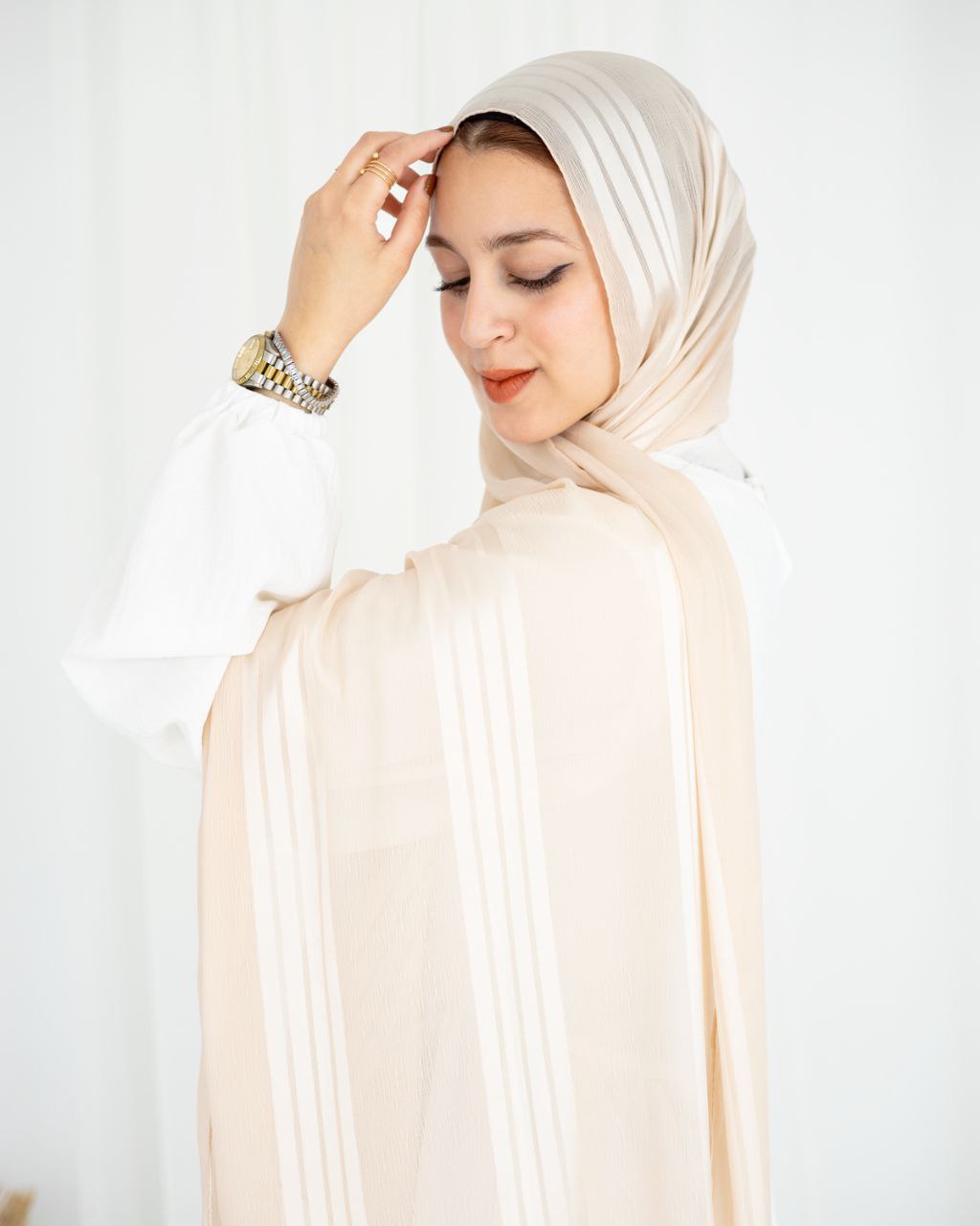 Rafil Crinkle Chiffon Scarf with Satin Stripes