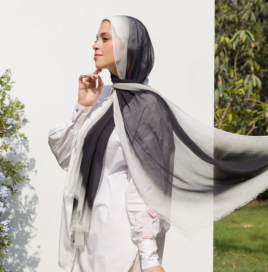 Fading Gradient Border Linen Ombre Scarf